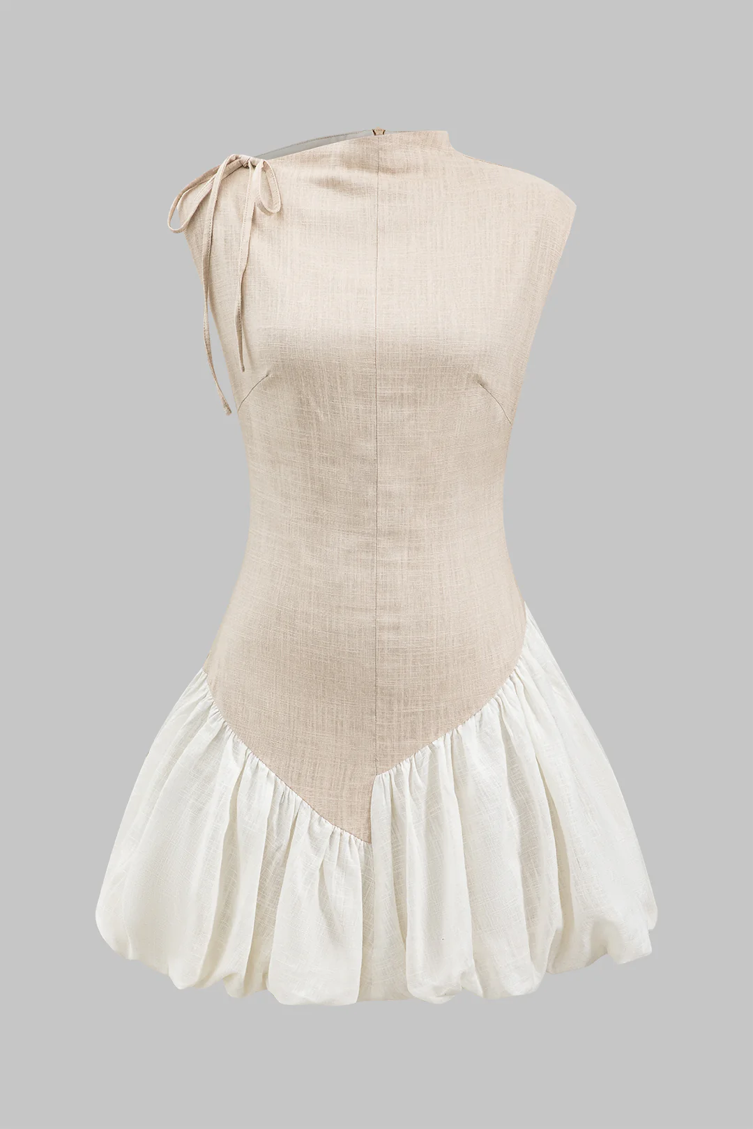 Linen Ruched Tie-Up Sleeveless Mini Dress - Flockneti