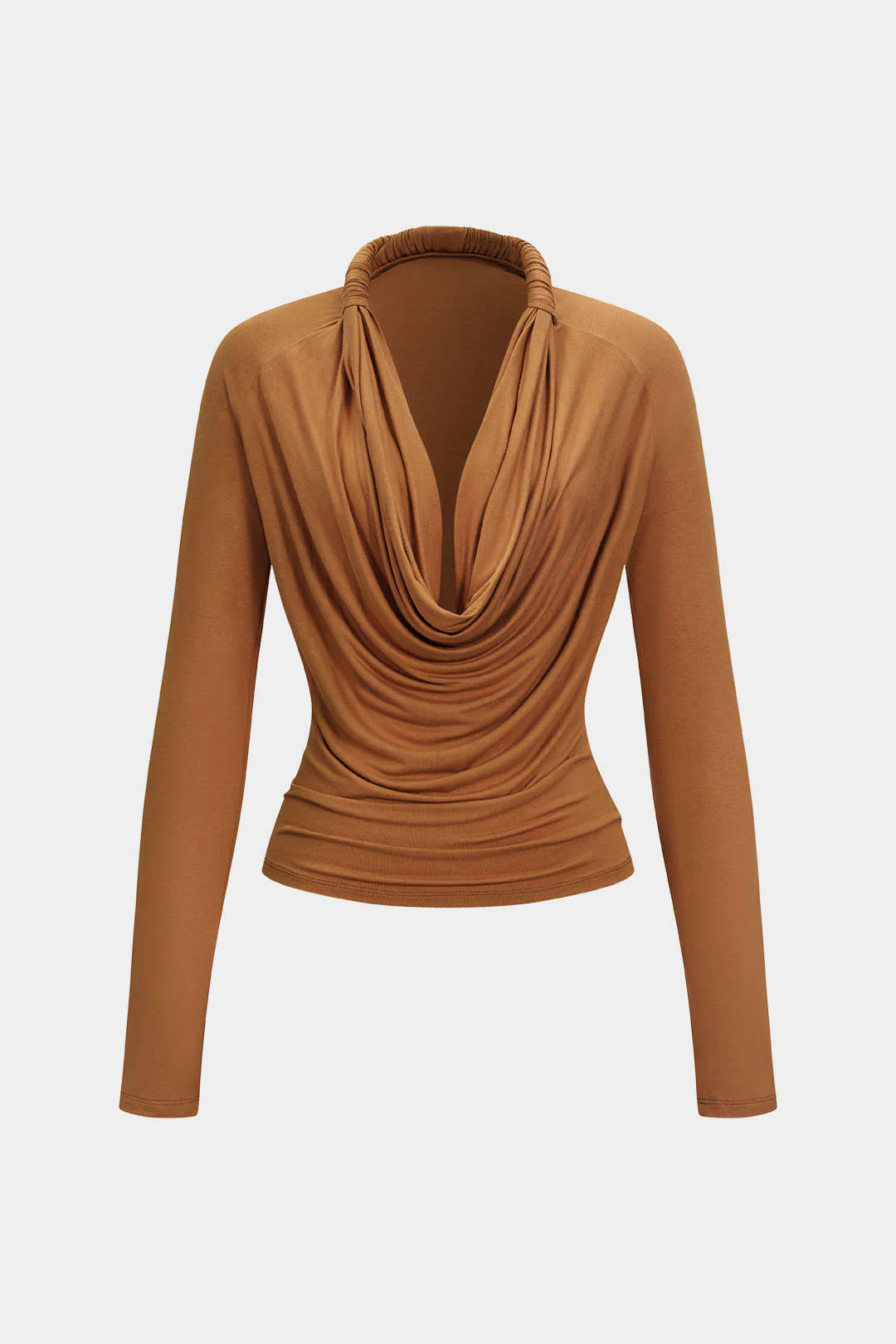 Ruched Draped Cowl Neck Long-Sleeve Top - Flockneti