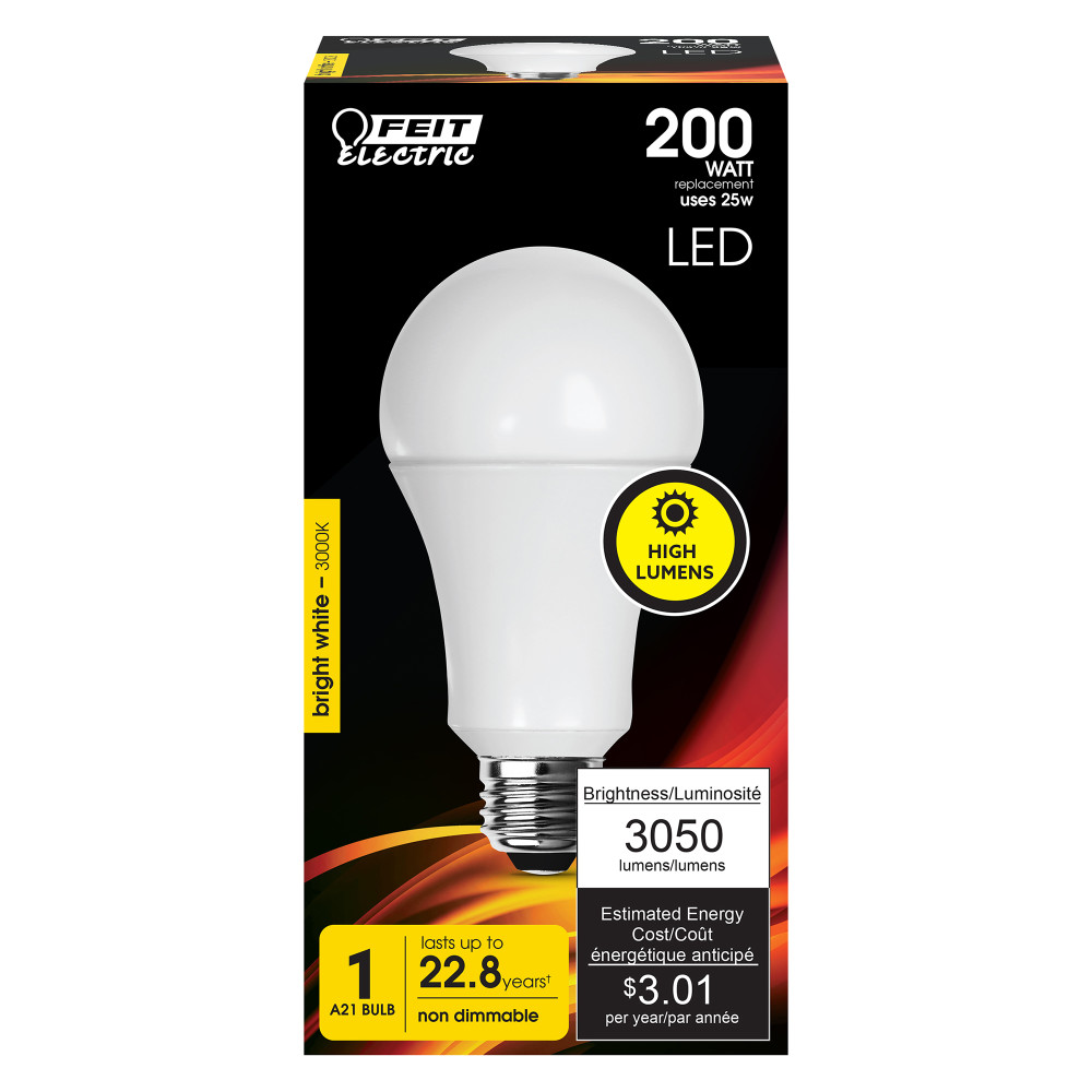 Feit Electric 200W A21 3000K High Output LED Bulb 1pk - Flockneti