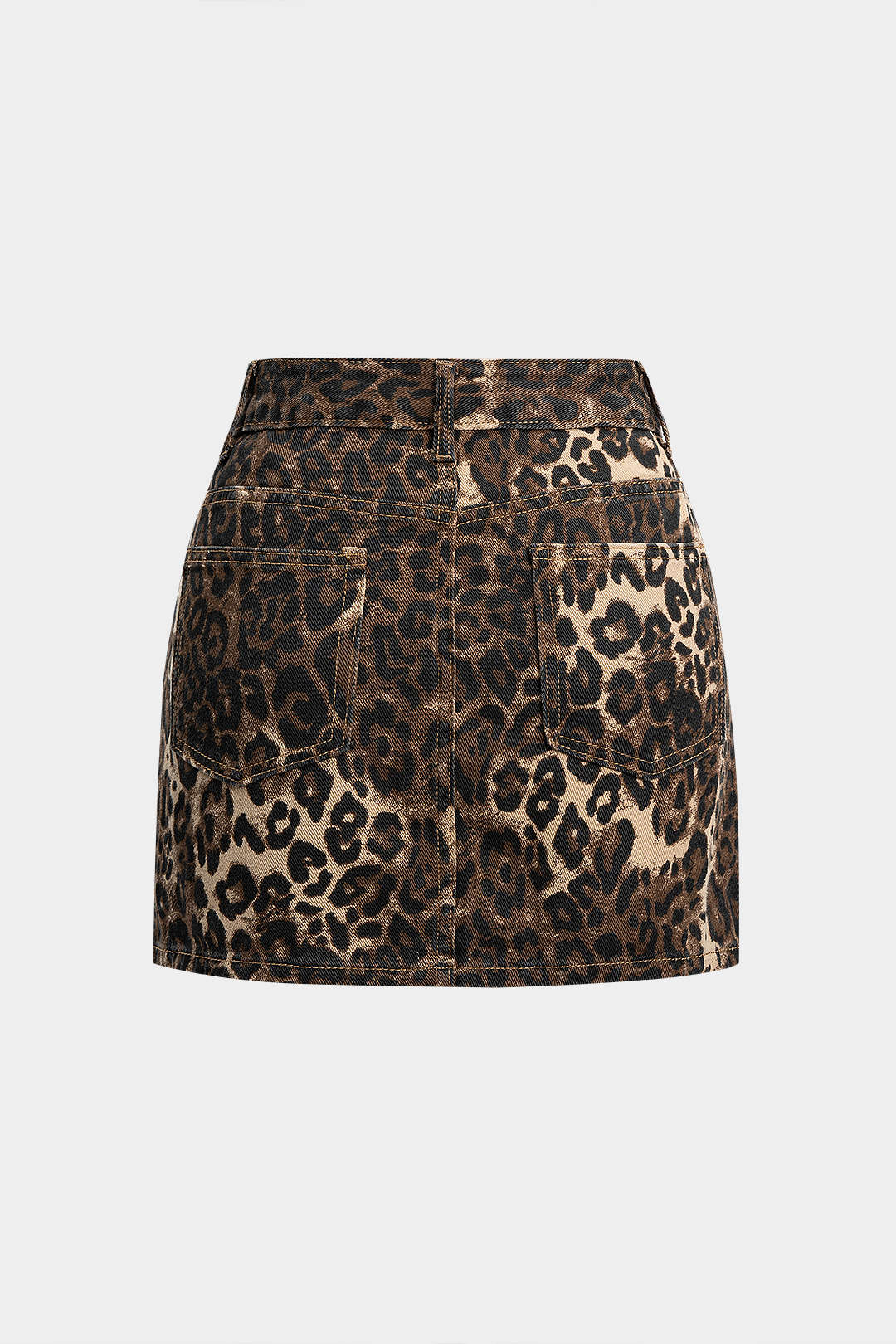 Denim Leopard Print High Waist Skirt - Flockneti
