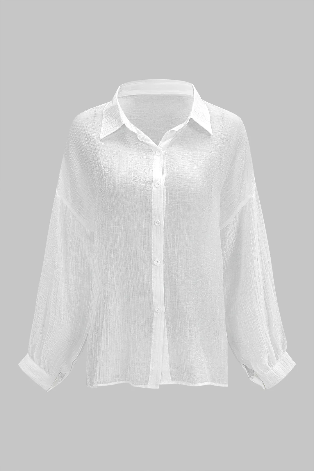 Solid Textured Lapel Button Long-Sleeve Shirt - Flockneti