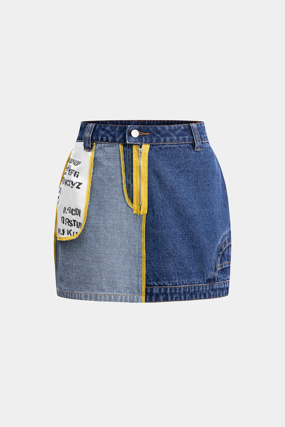Contrast Denim Patchwork Skirt - Flockneti