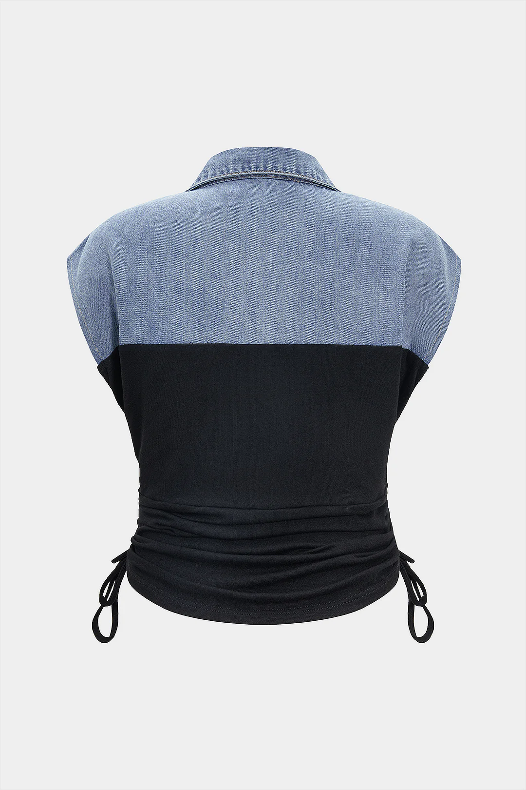 Plus Size Denim Drawstring Patchwork Crop Top - Flockneti
