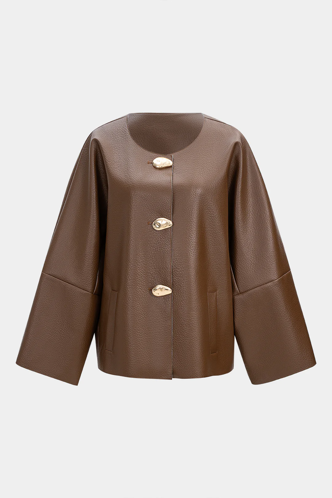 Faux Leather Metallic Button Jacket - Flockneti