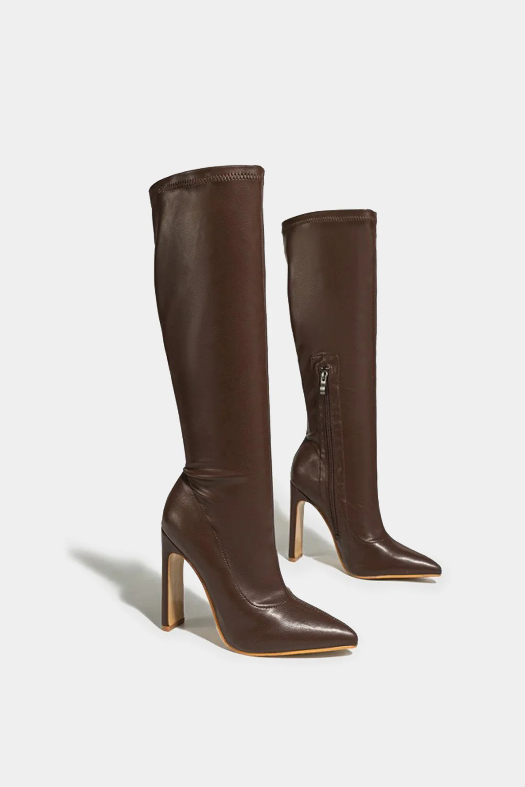 Pointed Zipper Knee High Boots - Flockneti
