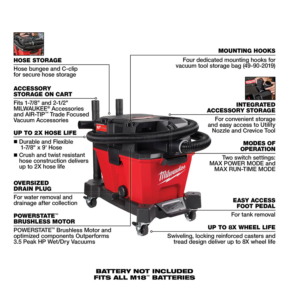 Milwaukee M18 Wet/Dry Vacuum Bare Tool Mechanical/ Plumbing Bundle - Flockneti