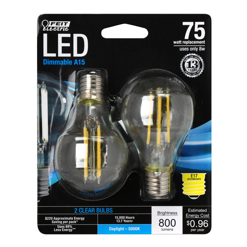 Feit Electric 75W A15 E17 5000K Glass Filament LED Bulb 2pk - Flockneti
