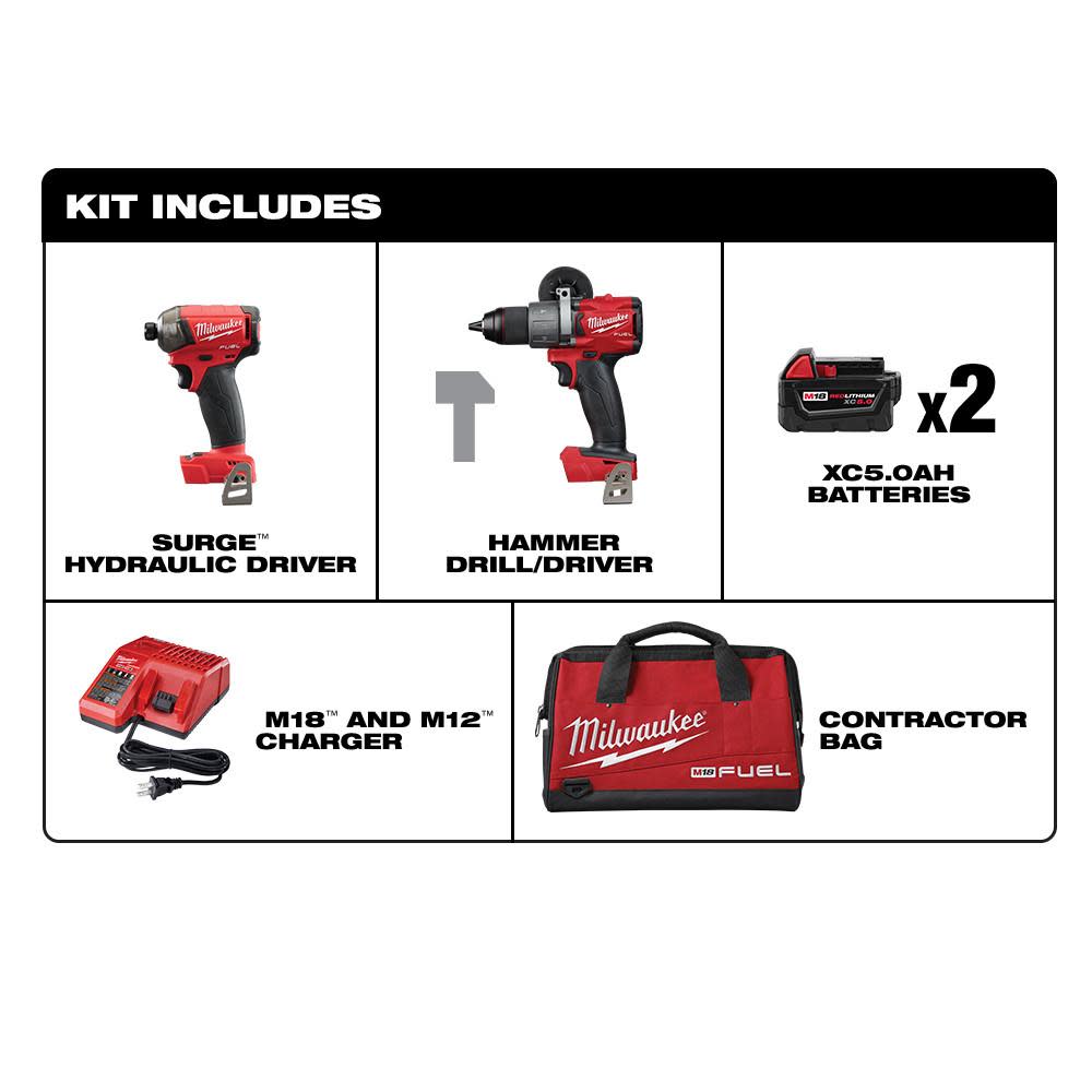 Milwaukee M18 FUEL 2-Tool Hammer Drill & SURGE Hydraulic Driver Combo Kit - Flockneti