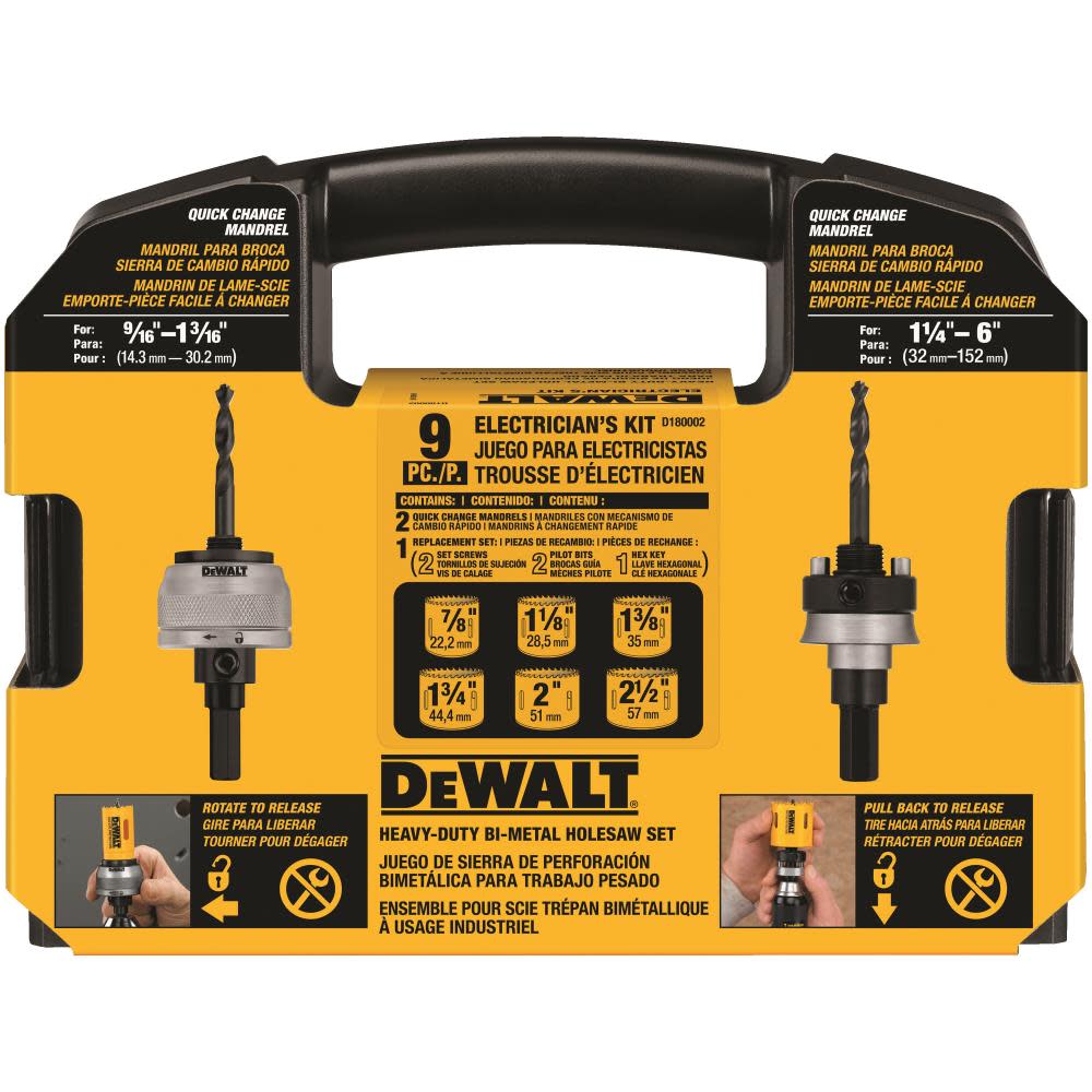 DEWALT 9 PieceElectrician’s Hole Saw Kit - Flockneti