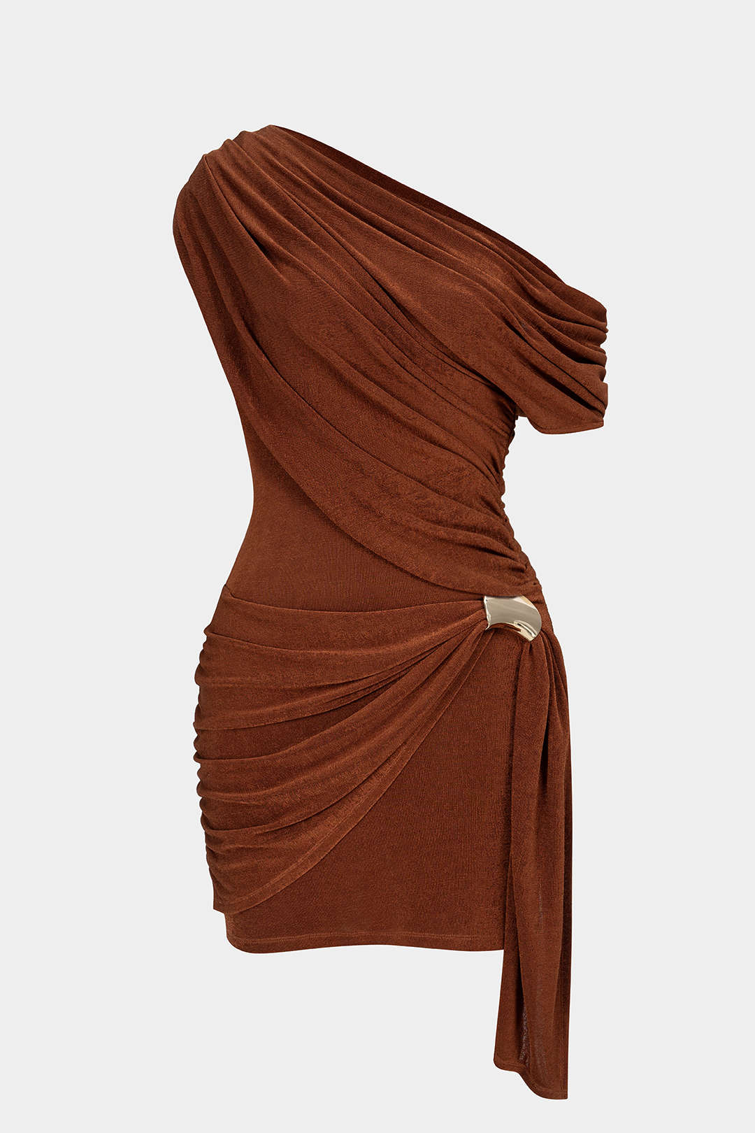 Mesh One Shoulder Metallic Ruched Asymmetrical Sleeveless Mini Dress - Flockneti