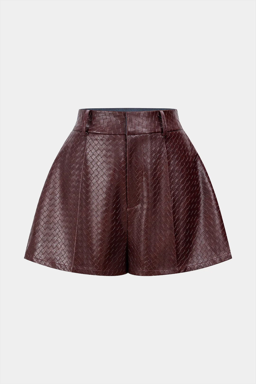 Woven Pattern Faux Leather Shorts - Flockneti