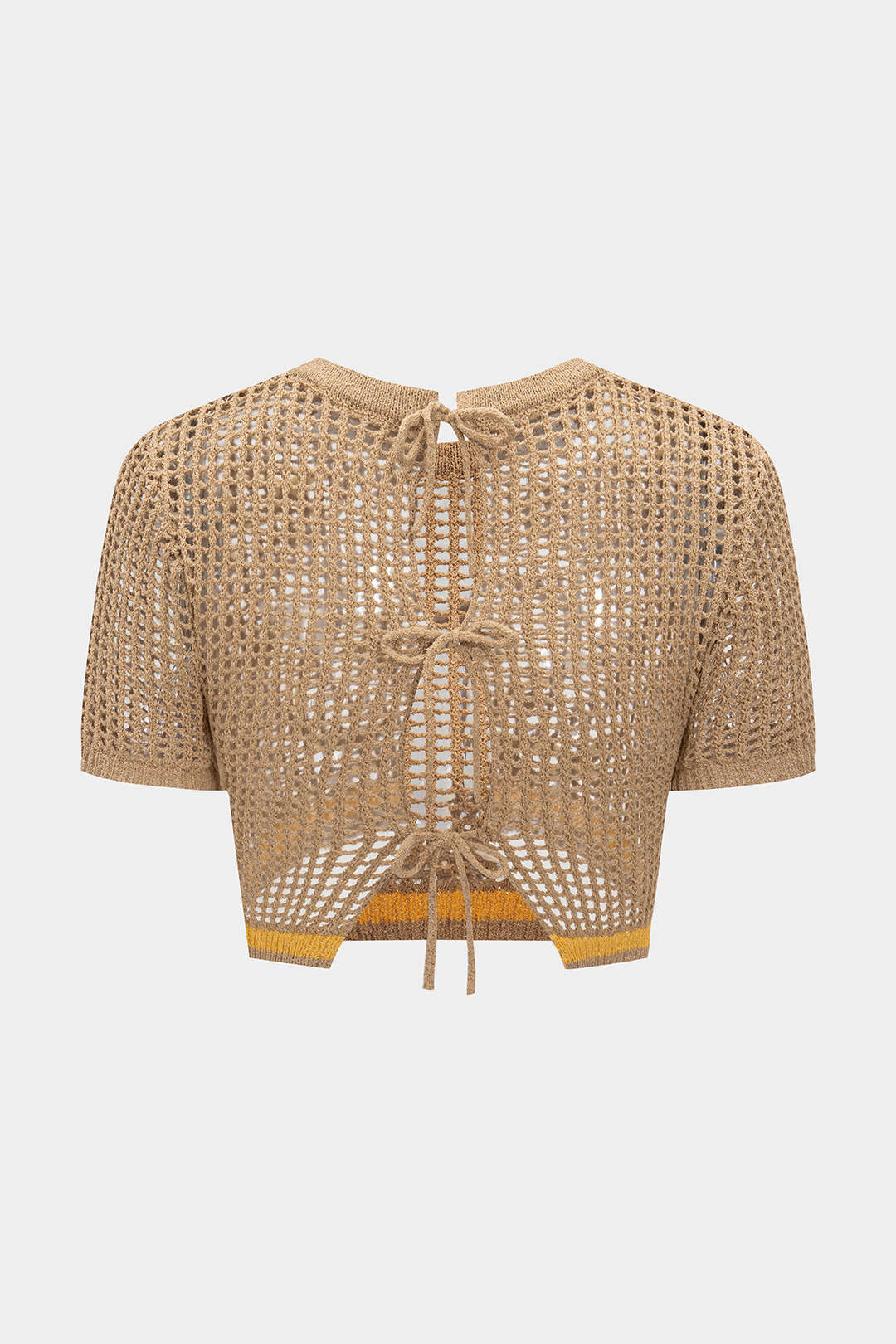 Knit 3D Embroidery Print Contrast Tie Back Short-Sleeve Top - Flockneti