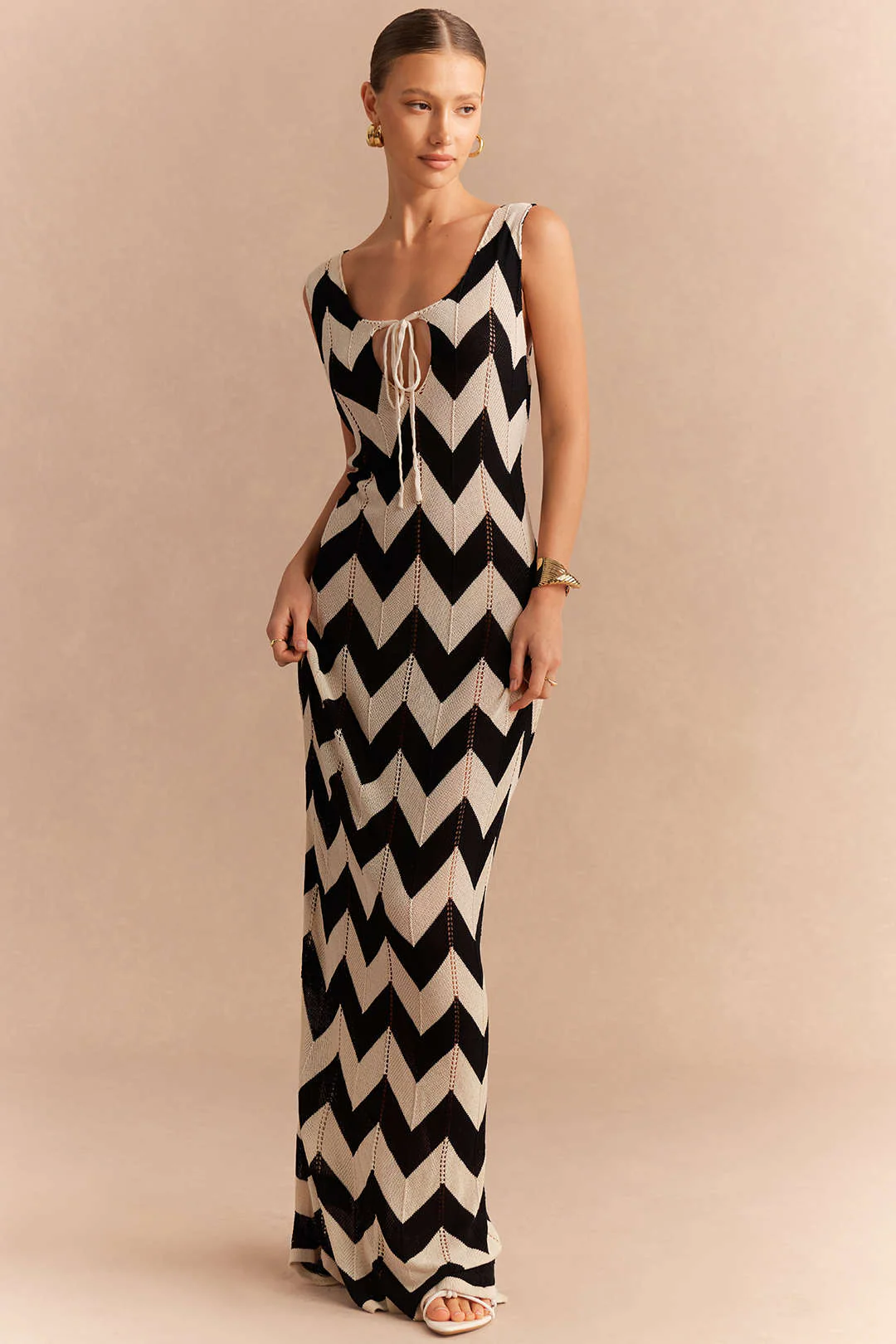 Knit Contrast Tie-Up Sleeveless Dress - Flockneti