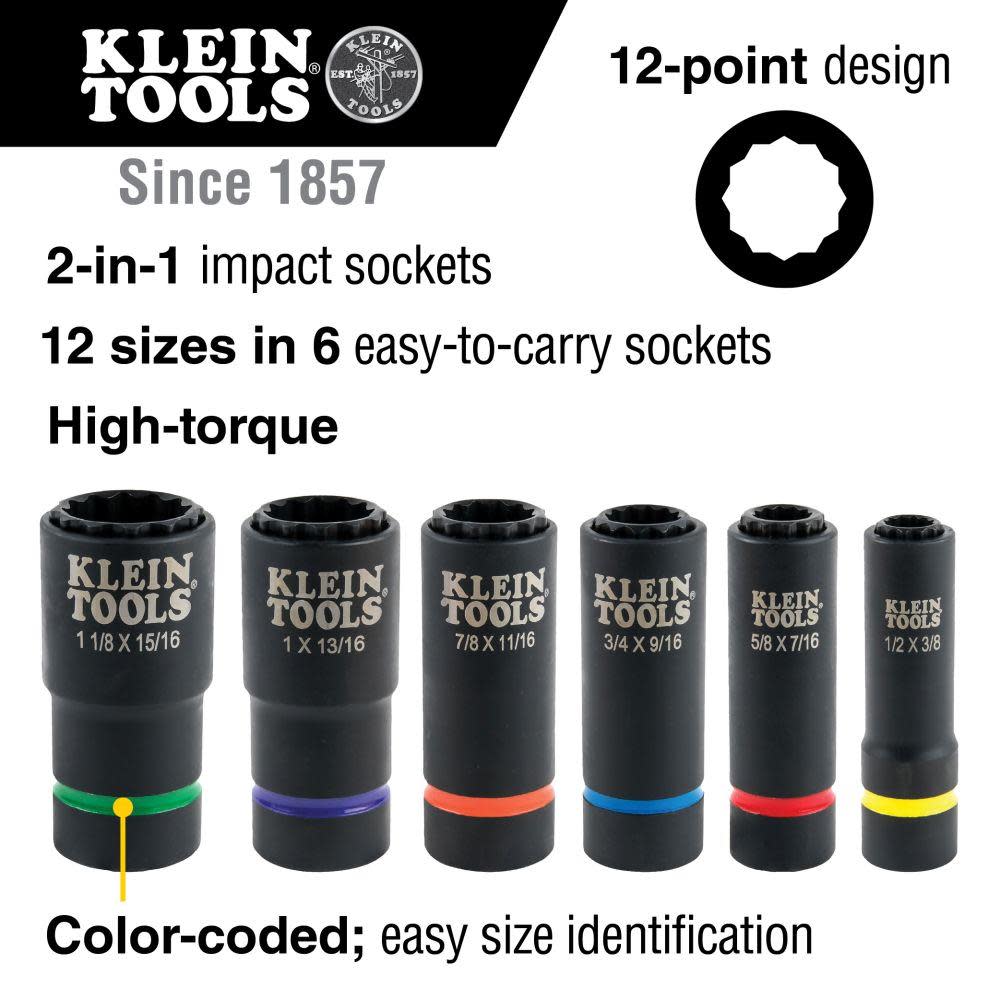 Klein Tools 2-In-1 Impact Socket Set 6-Piece - Flockneti