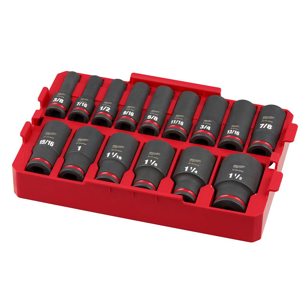Milwaukee SHOCKWAVE Impact Duty Socket 1/2 Dr 15pc SAE Tray Set - Flockneti