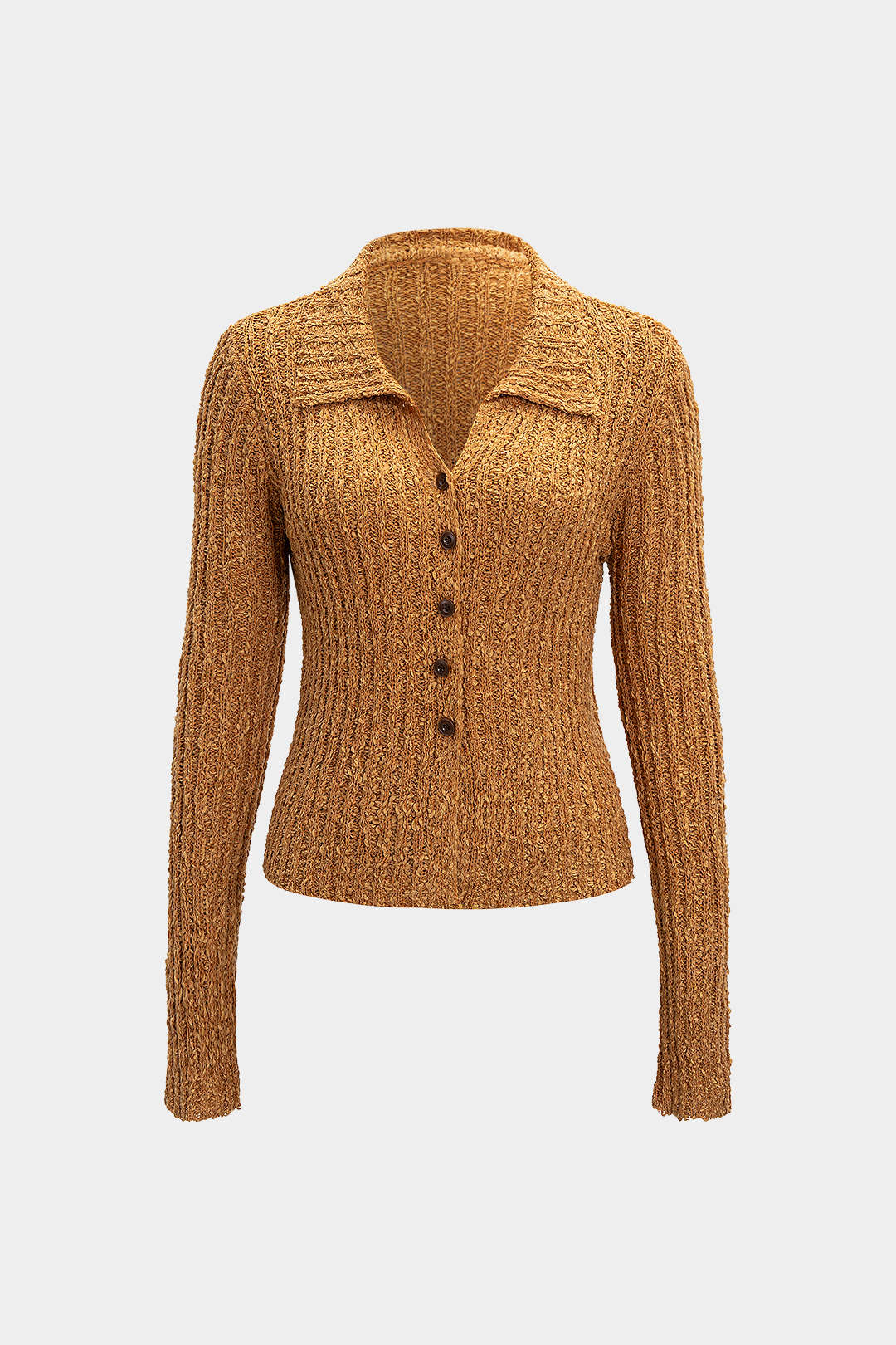 Knit Ribbed Button Long-Sleeve Top - Flockneti