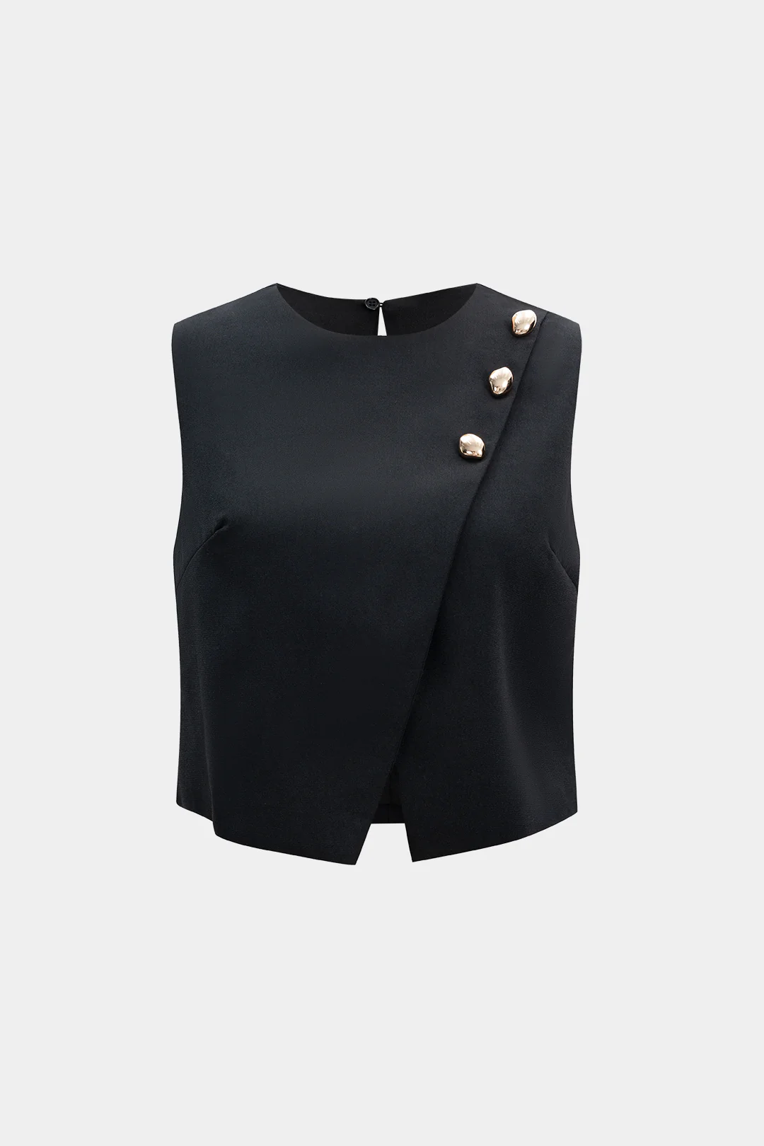 Round Neck Asymmetrical Button Vest - Flockneti