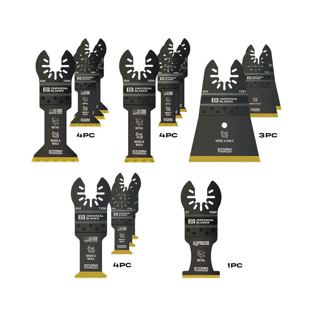 Imperial Blades One Fit Storm Titanium Metal/Wood Variety Pack 15PC Case + Free Carbide Blade - Flockneti
