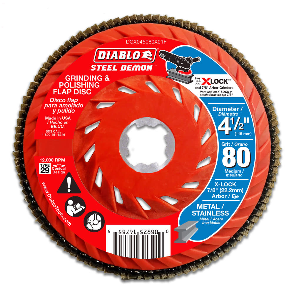 Diablo Tools 4-1/2 in. 80-Grit Flap Disc for X-Lock and All Grinders - Flockneti