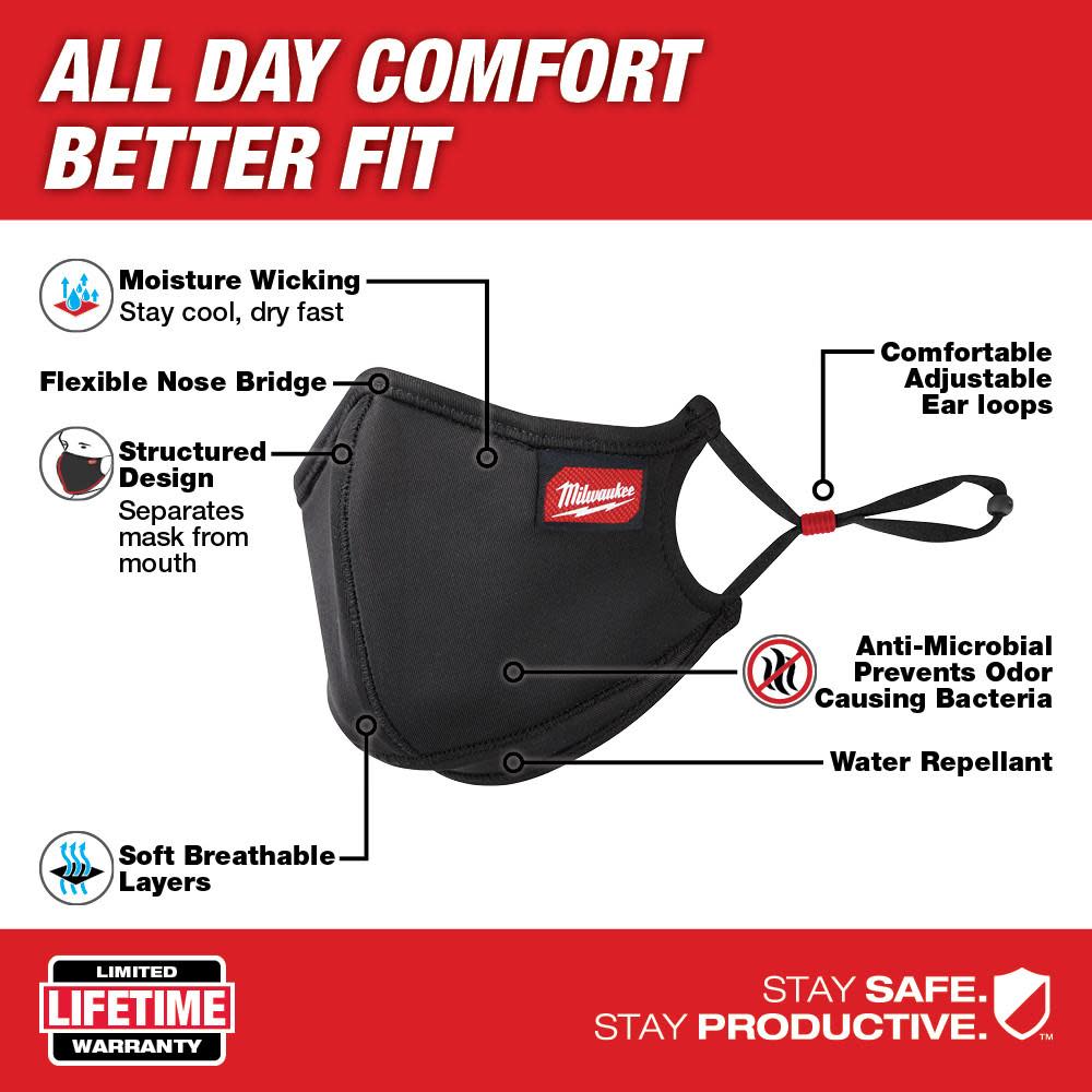 Milwaukee 1PK S/M 3-Layer Performance Face Mask - Flockneti