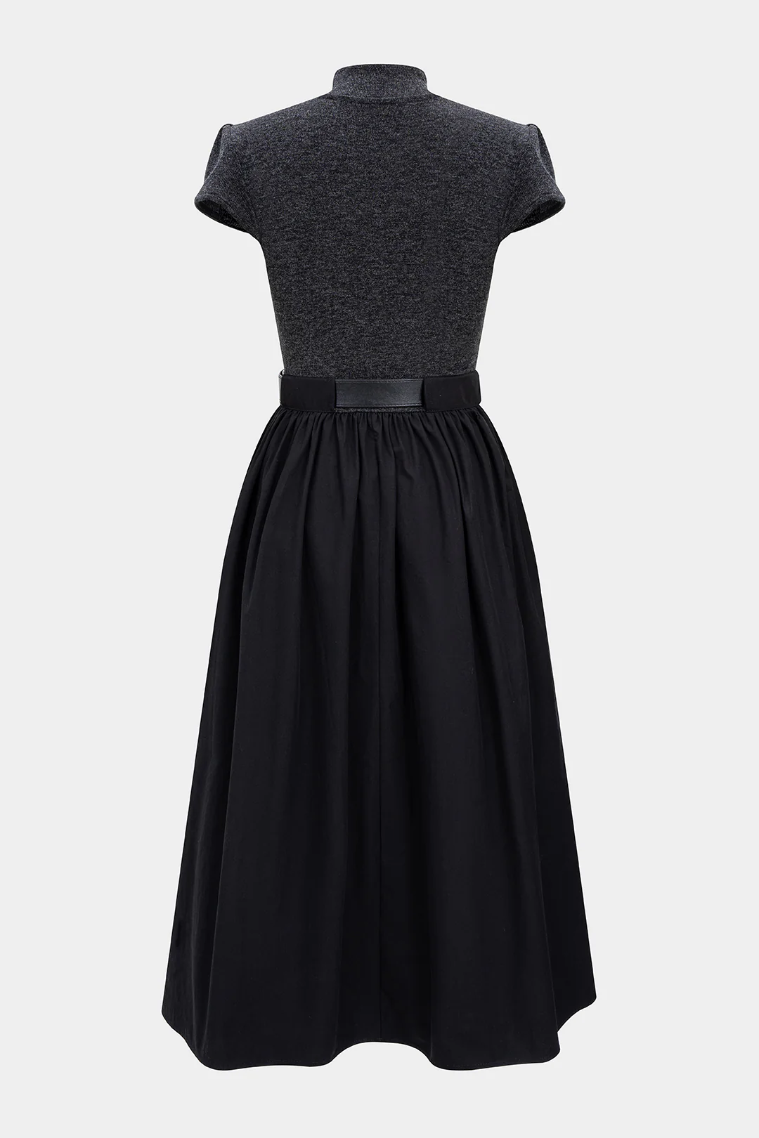 Mock Neck Patchwork Belted Short Sleeve Midi Dress - Flockneti