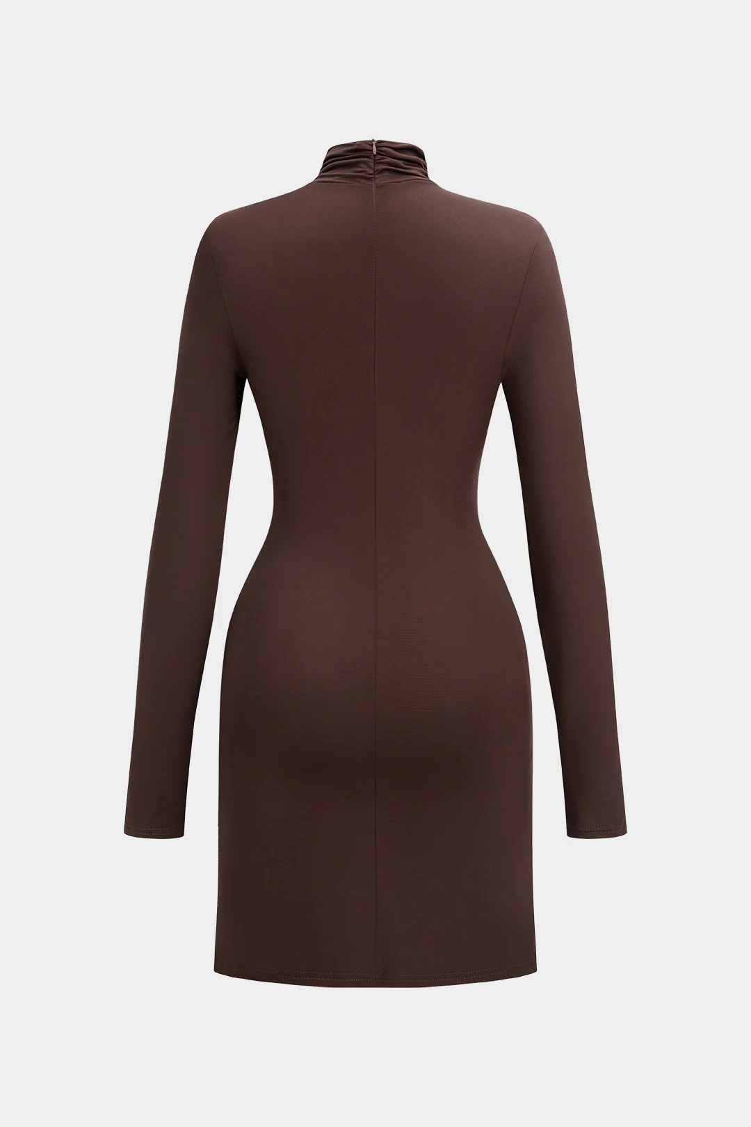 Mock Neck Ruched Zipper Long Sleeve Mini Dress - Flockneti