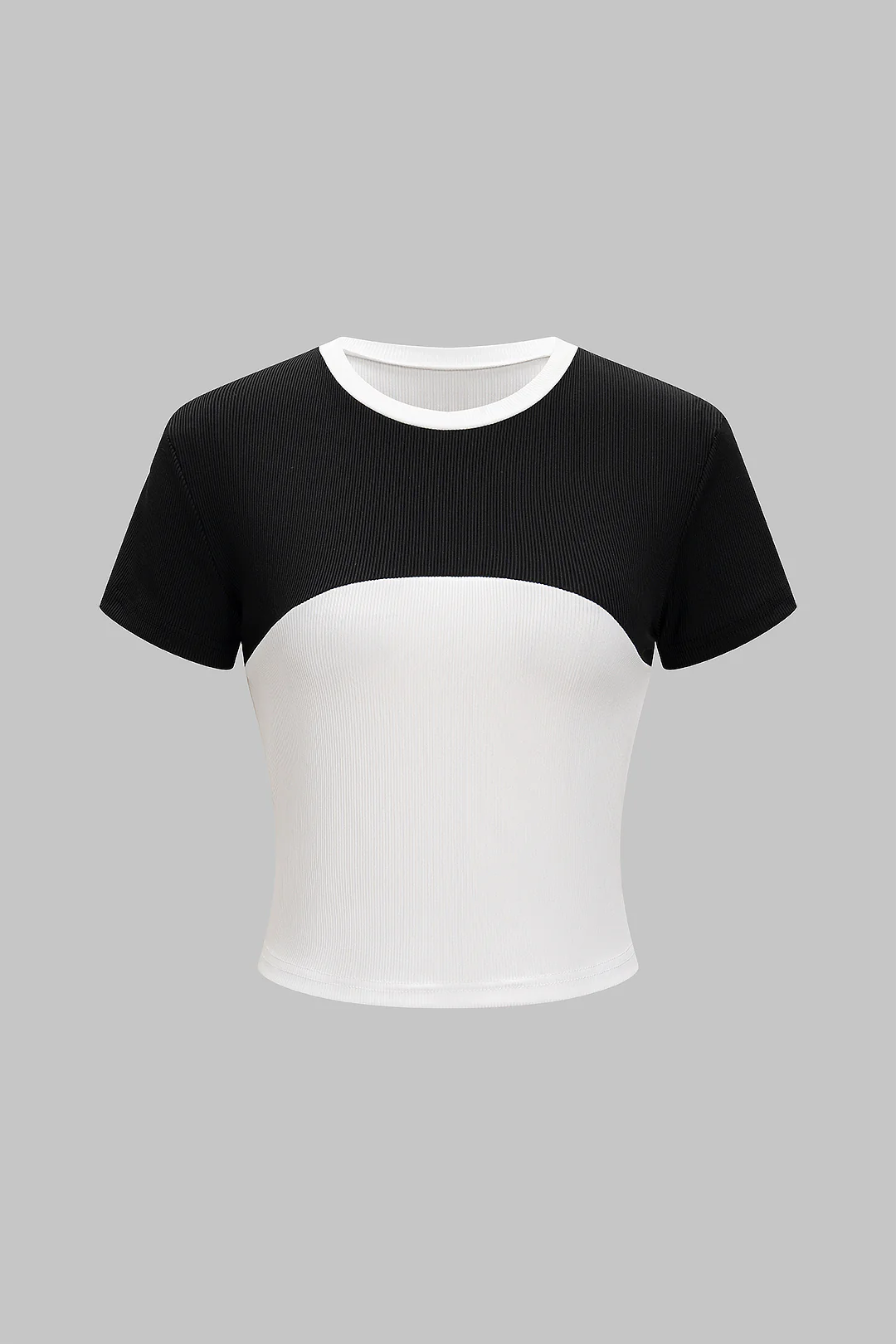 Contrast Round Neck Backless Short Sleeve T-Shirt - Flockneti
