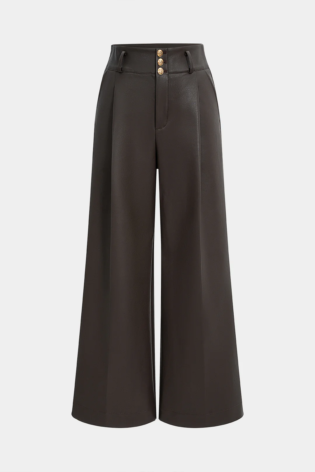 Faux Leather Metallic Button Straight Leg Trousers - Flockneti