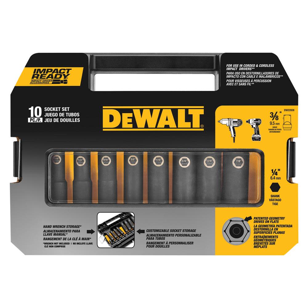DEWALT 3/8-in 10-Piece Impact Ready Socket Set - Flockneti