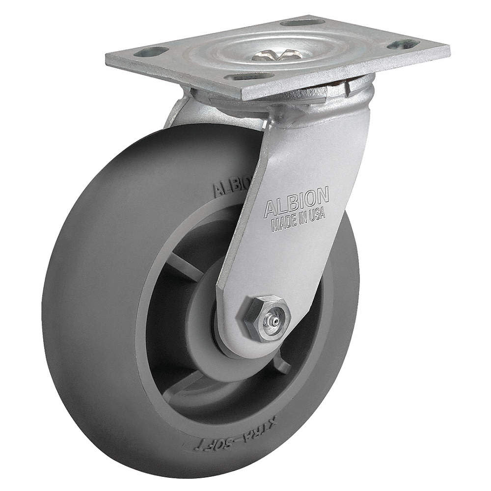 Albion Casters 6 In. Diameter Rubber Wheel Swivel Standard Plate Caster - Flockneti