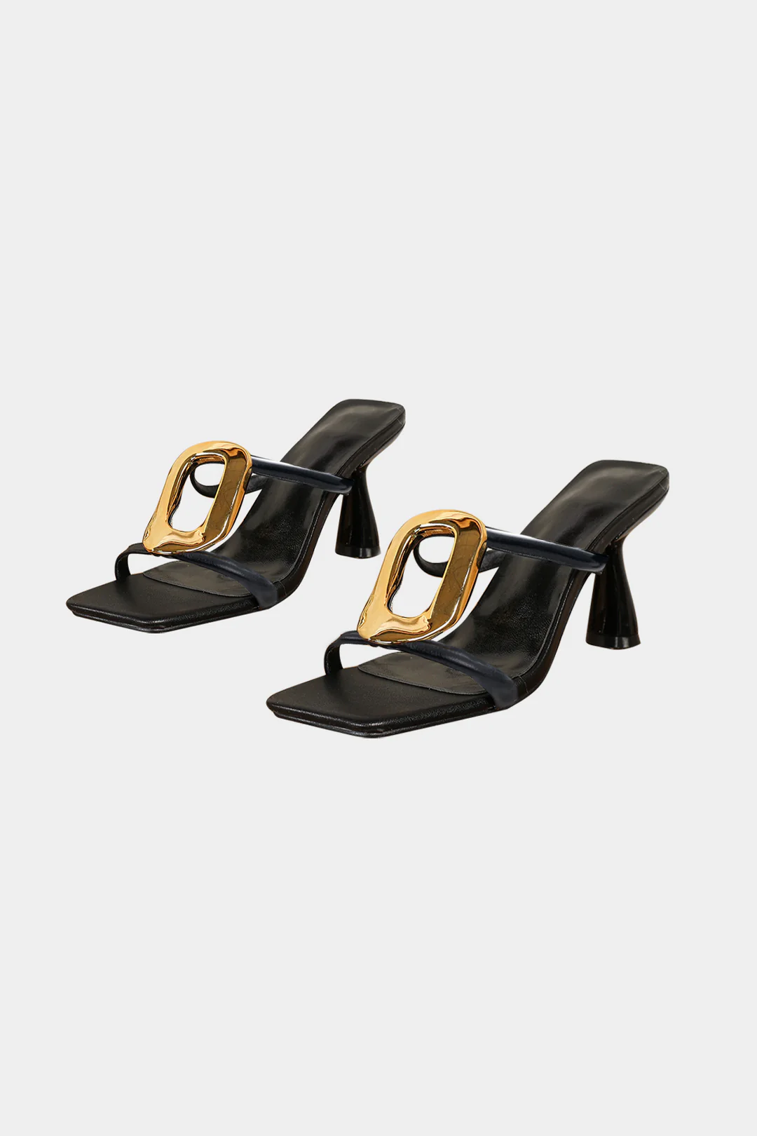 Metallic Square Toe Heels - Flockneti