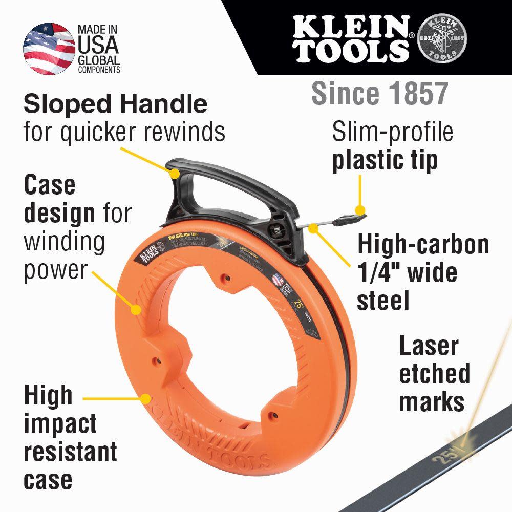 Klein Tools 25′ Wide Steel Fish Tape - Flockneti