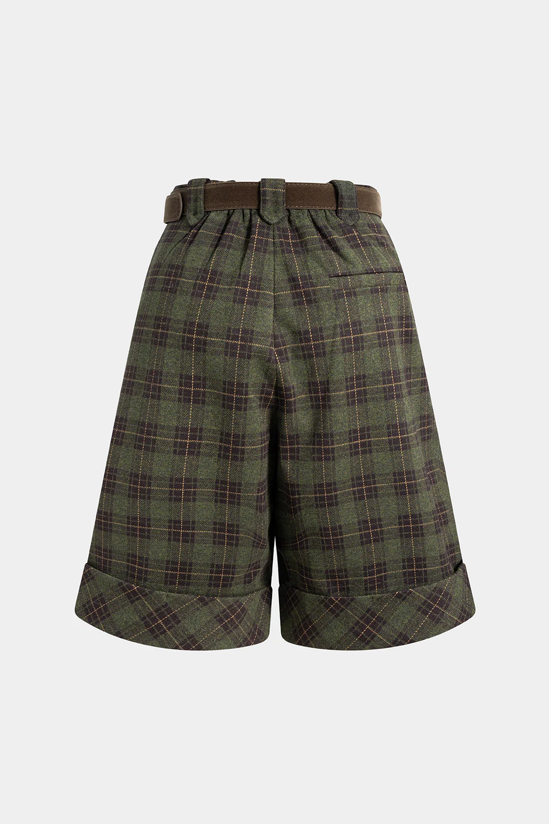 Plaid Print Belted Cuffed Shorts - Flockneti