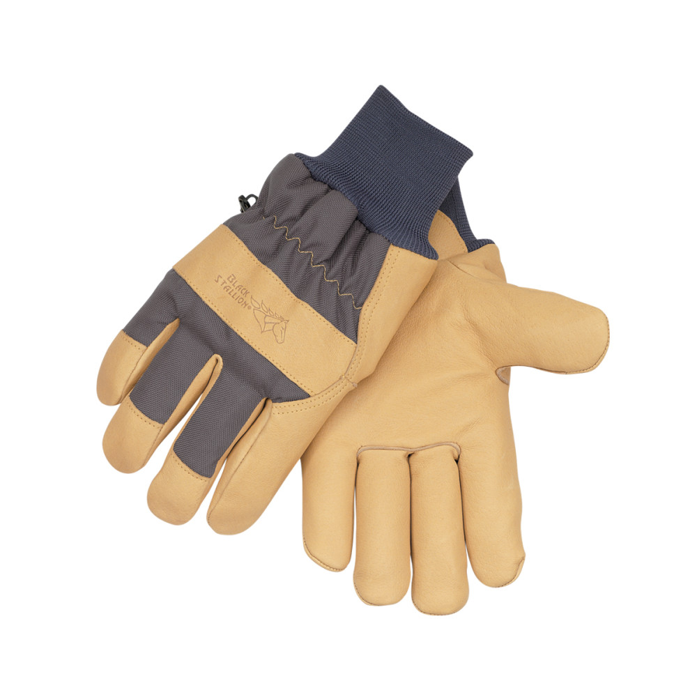 Black Stallion Grain Pigskin Winter Gloves Large with ImpactNylon - Flockneti