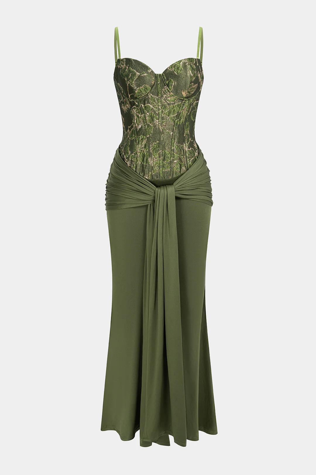 Jacquard Patchwork Ruched Strappy Sleeveless Maxi Dress - Flockneti