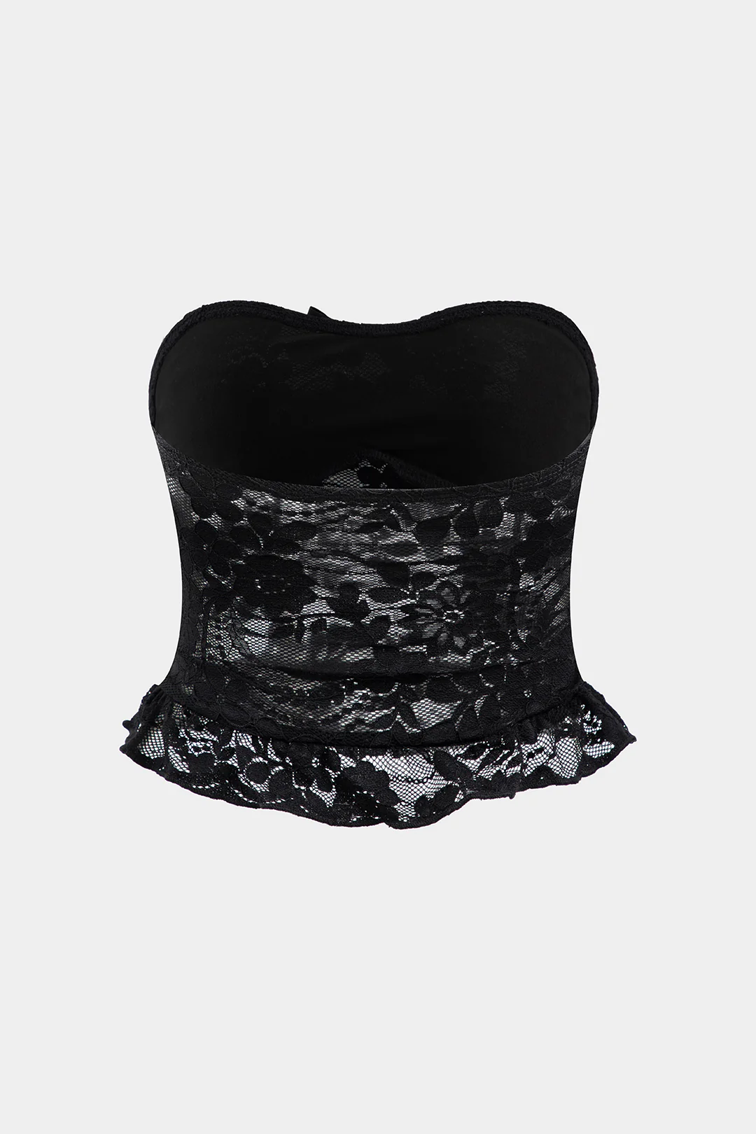 Lace Ruched Hollow Out Tube Top - Flockneti