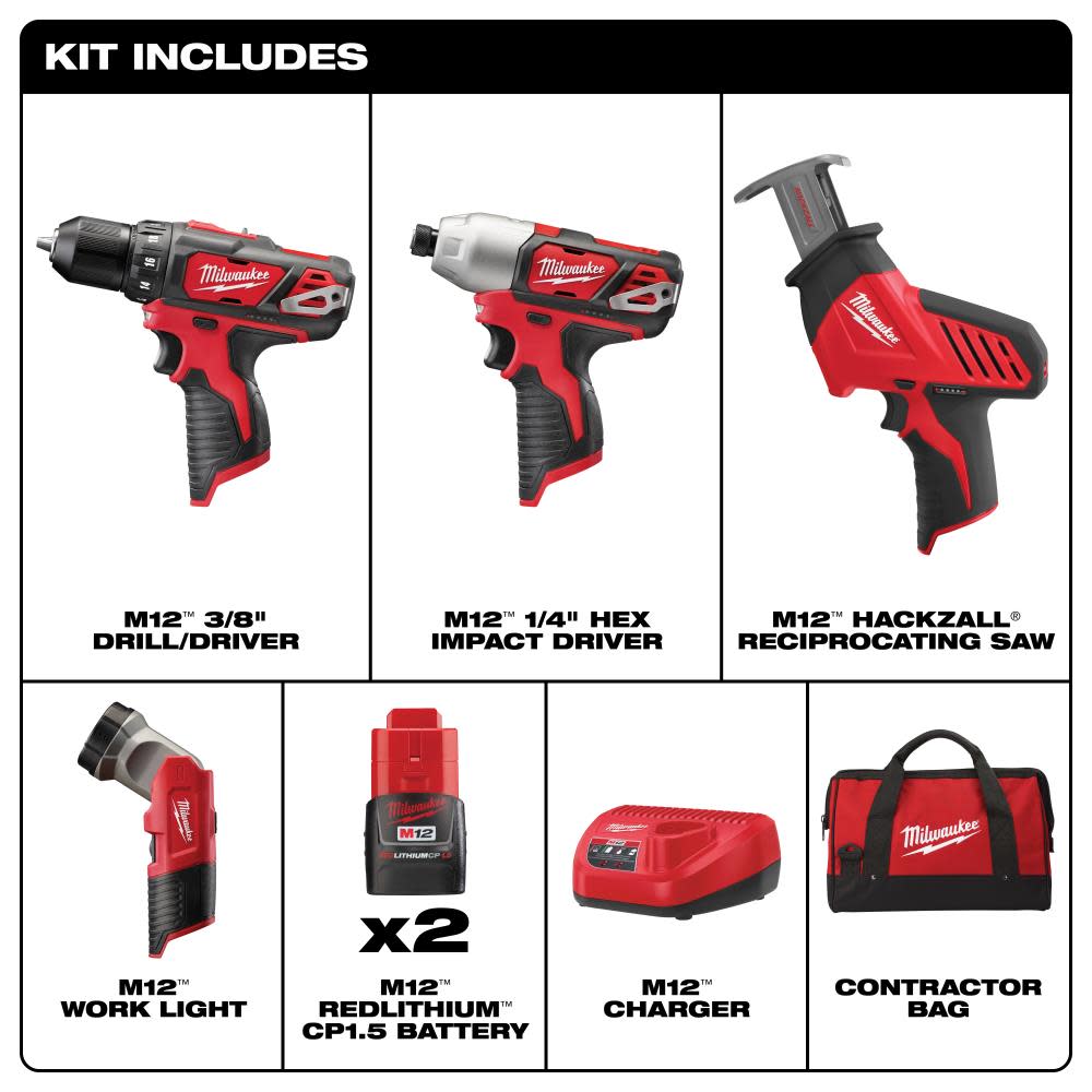 Milwaukee M12 Cordless Lithium-Ion 4 Tool Combo Kit - Flockneti