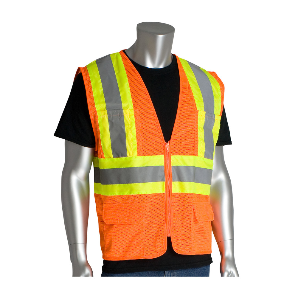 Protective Industrial Products Value Mesh Vest Class 2 Hi-Vis Orange Four Pocket 3X - Flockneti