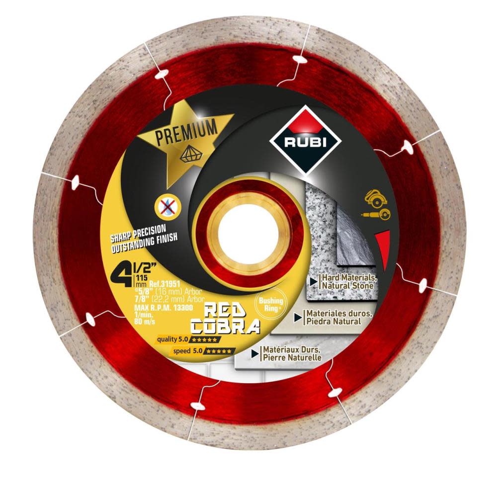 Rubi Tools Premium Venom Dry 4-1/2 In. Diamond Blade (7/8″ and 5/8″ Arbor) - Flockneti