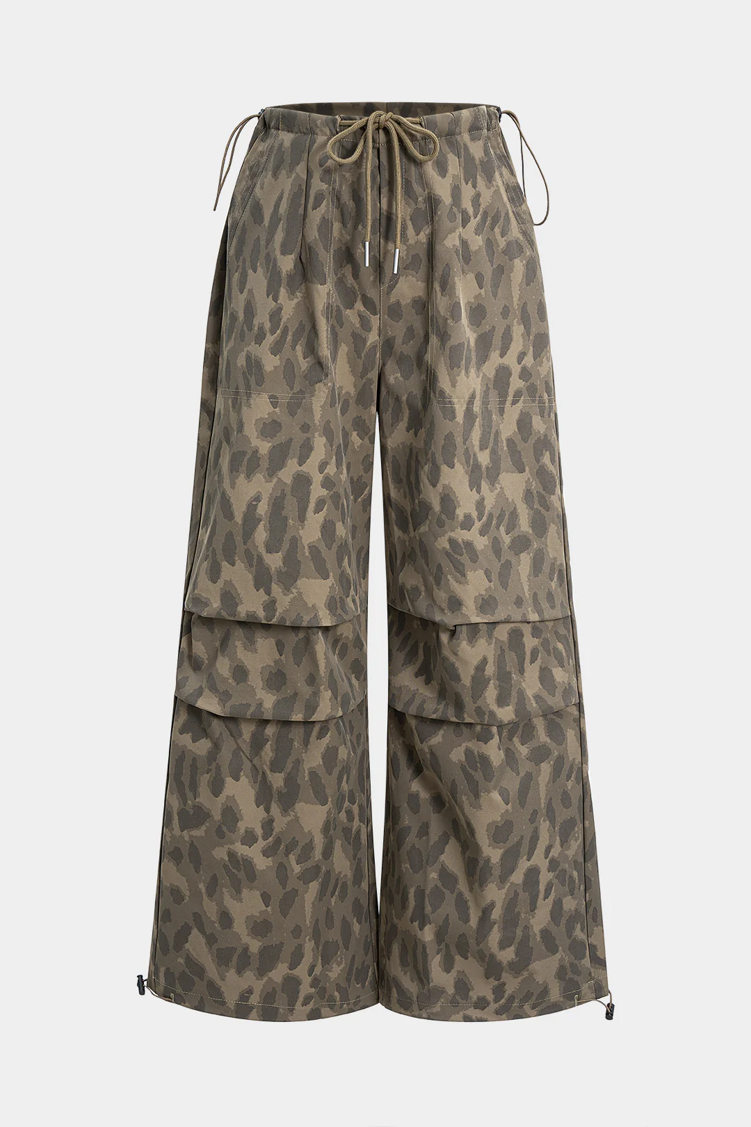 Leopard Print Drawstring Straight Leg Pants - Flockneti