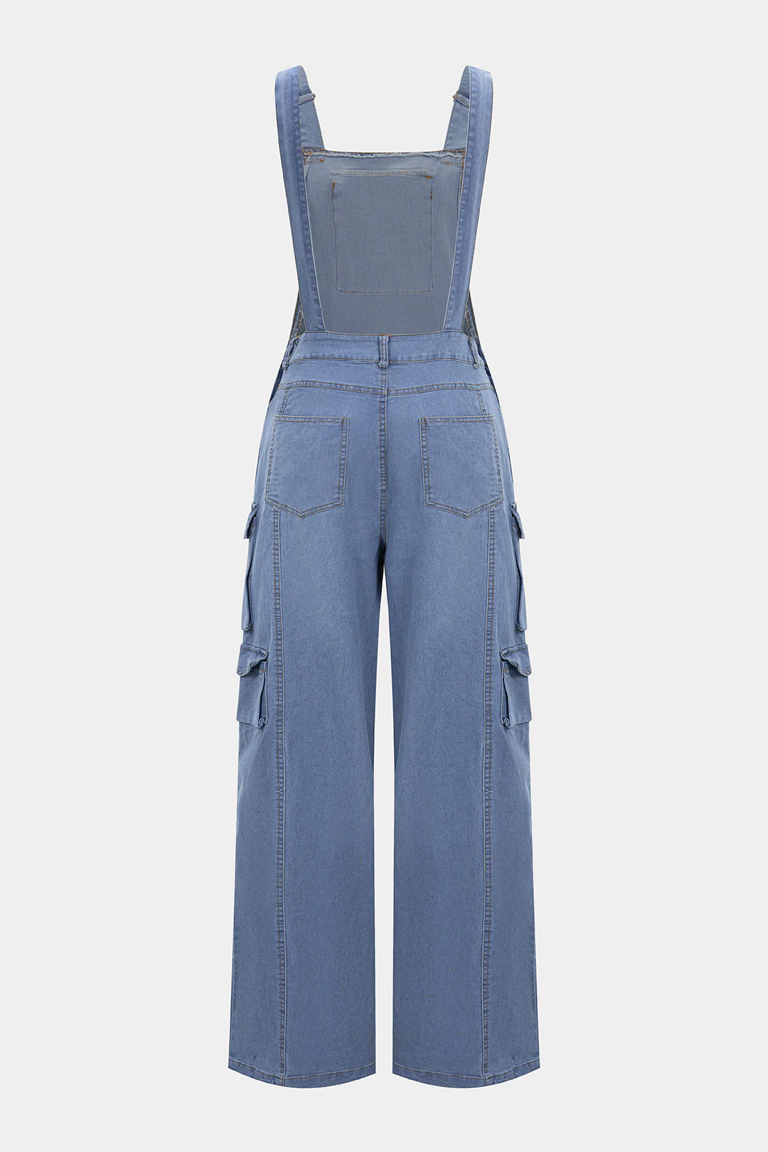 Denim Square Neck Pocket Sleeveless Jumpsuit - Flockneti