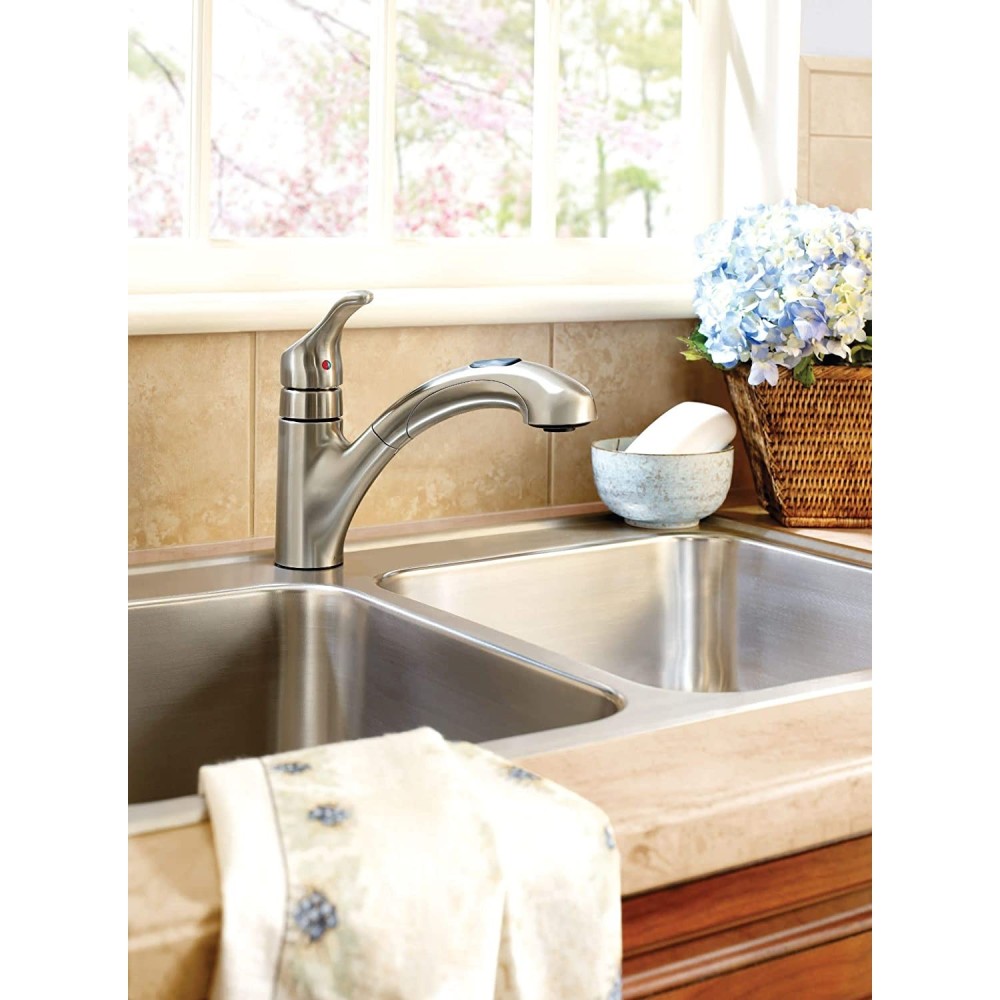 Moen Renzo Kitchen Faucet Spot Resist Stainless 1 Handle Pullout - Flockneti