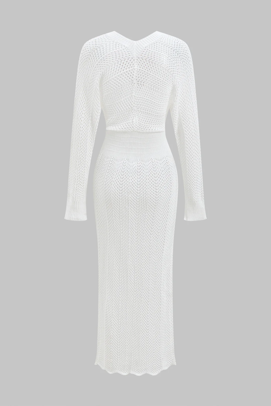 Knit V-Neck Cut Out Long Sleeve Dress - Flockneti