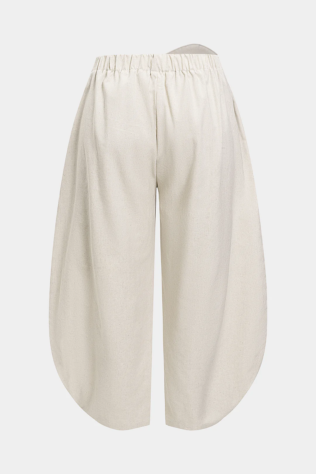 Plus Size Linen Button Asymmetrical Ruched Barrel Trousers - Flockneti