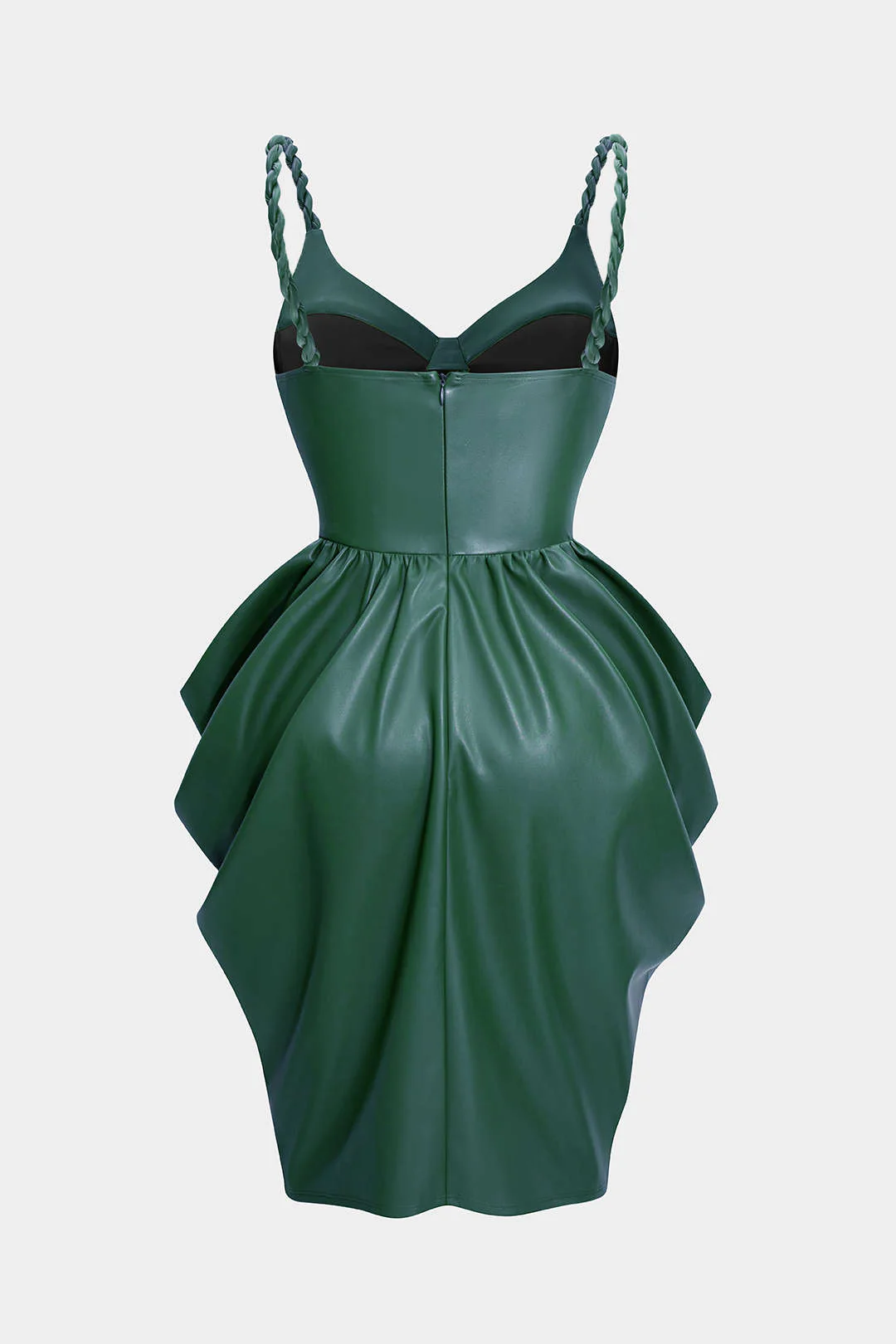 Faux Leather Ruched Twist Knot Sleeveless Mini Dress - Flockneti