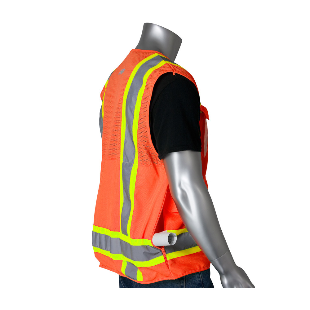 Protective Industrial Products Surveyors Tech Vest Hi-Vis Orange Two-Tone Ten Pocket Small - Flockneti