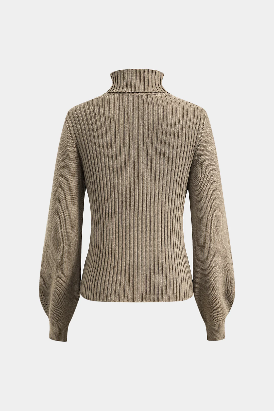 Cut Out Turtleneck Ribbed Long-Sleeve Top - Flockneti