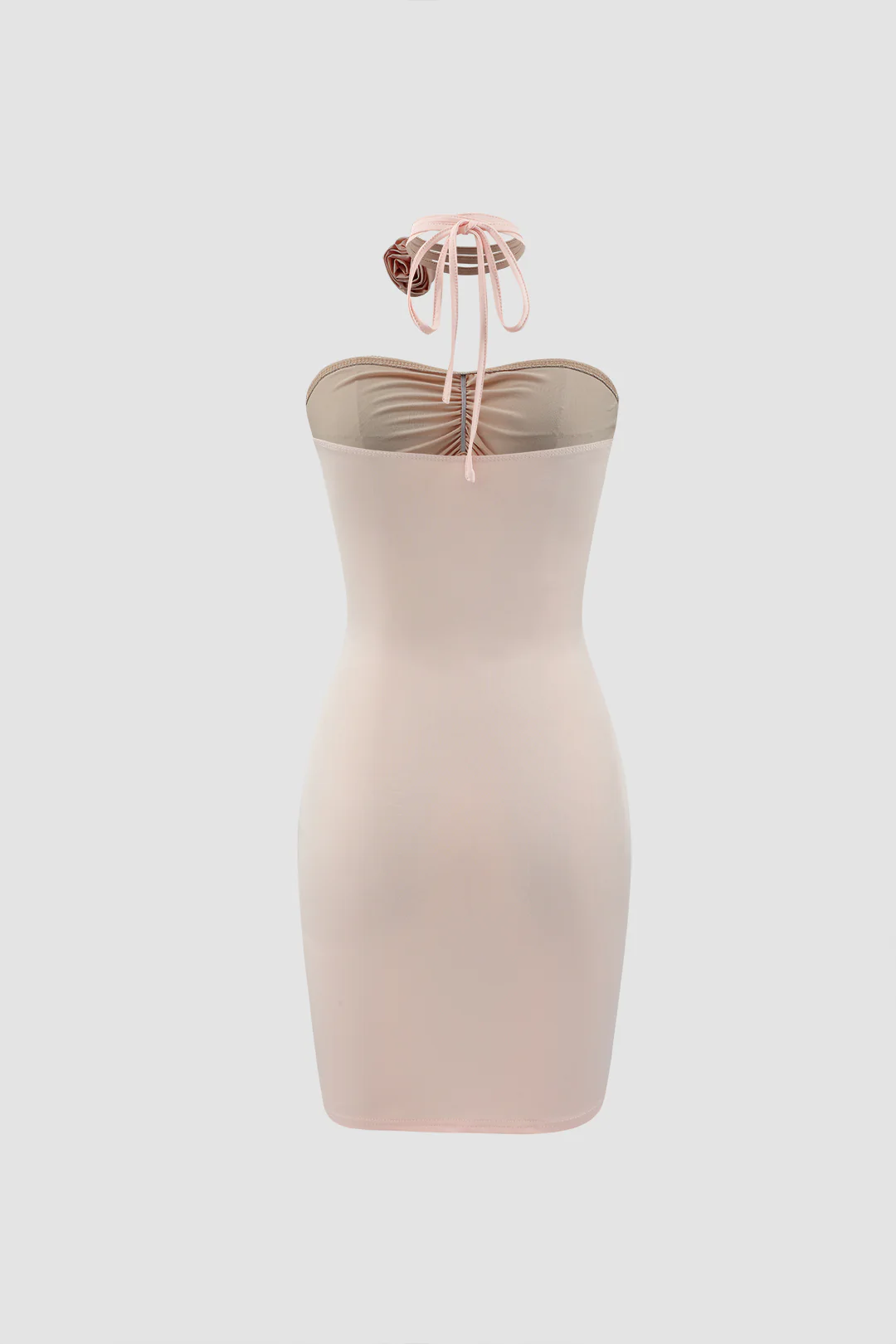 3D Flower Decor Ruched Backless Cut Out Sleeveless Mini Dress With Scarf - Flockneti