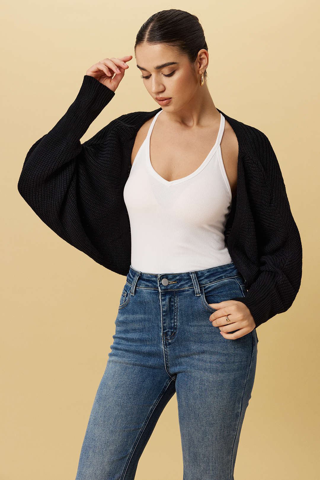 Solid Draped Sweater Cardigan - Flockneti