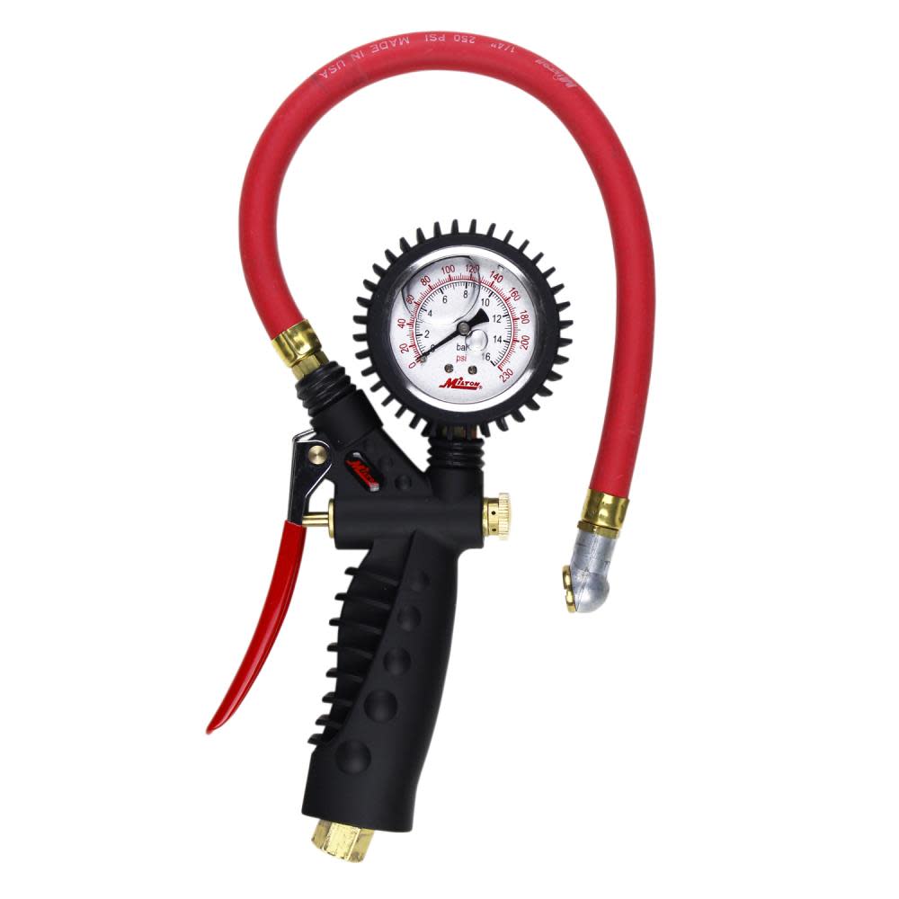 Milton S-575A Pro Analog Pistol Grip Inflator Gauge – Ball Foot Chuck and 15″ Hose – 230 PSI - Flockneti